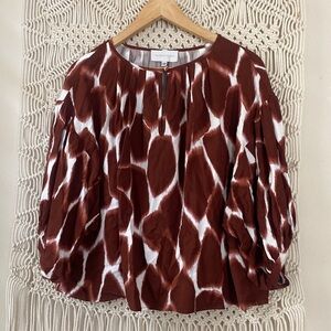 Cory Lynn Calter ikat boho clay color & white  3/4th sleeves boho top sz…